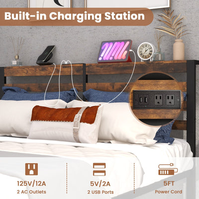 *Full/Queen Size Bed Frame with Charging Station and Storage Headboard - Queen Size