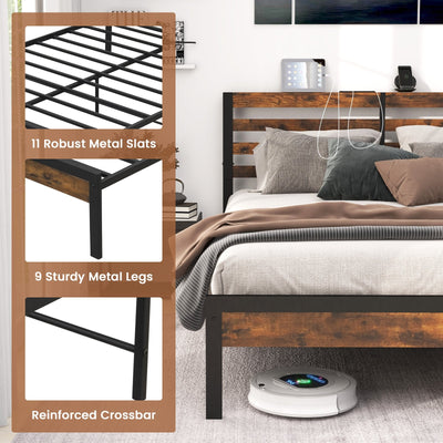 *Full/Queen Size Bed Frame with Charging Station and Storage Headboard - Queen Size