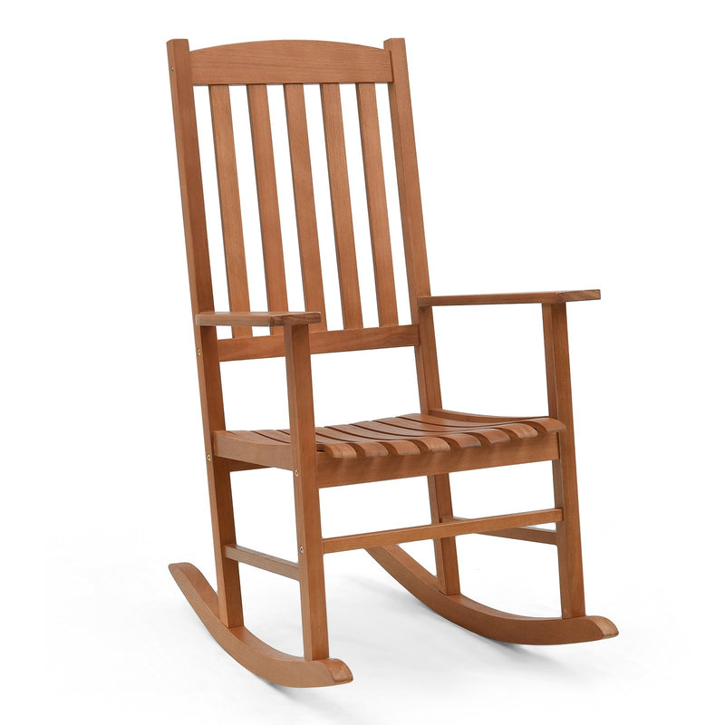 *Eucalyptus Wood Rocker Chair with Stable and Safe Rocking Base for Garden