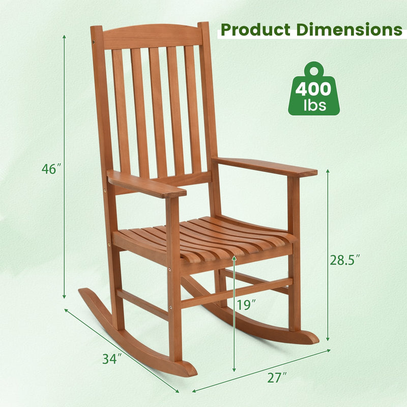 *Eucalyptus Wood Rocker Chair with Stable and Safe Rocking Base for Garden