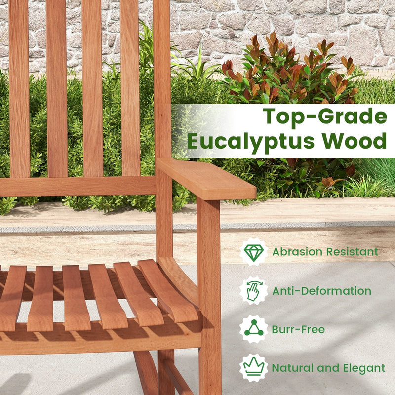 *Eucalyptus Wood Rocker Chair with Stable and Safe Rocking Base for Garden
