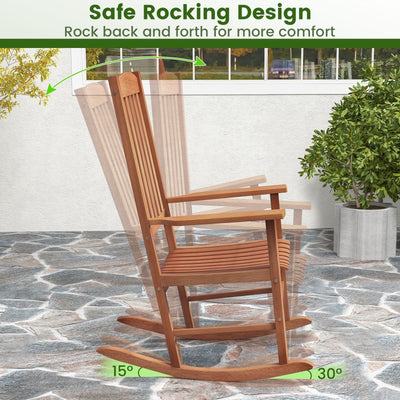 *Eucalyptus Wood Rocker Chair with Stable and Safe Rocking Base for Garden