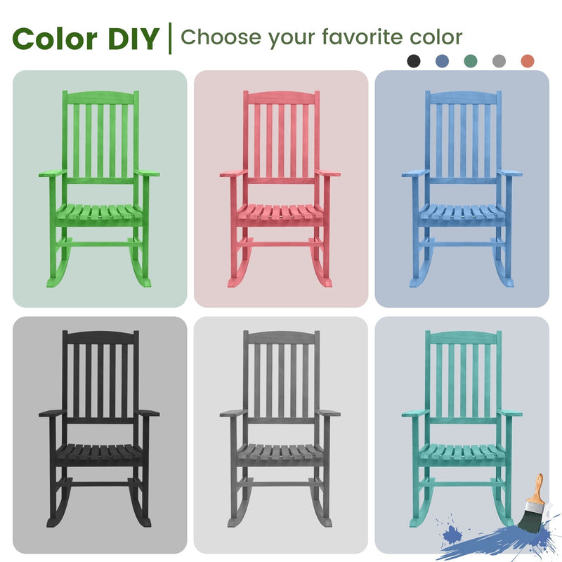 *Eucalyptus Wood Rocker Chair with Stable and Safe Rocking Base for Garden