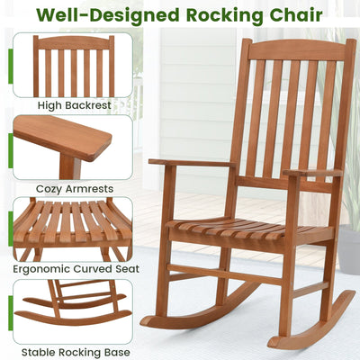 *Eucalyptus Wood Rocker Chair with Stable and Safe Rocking Base for Garden