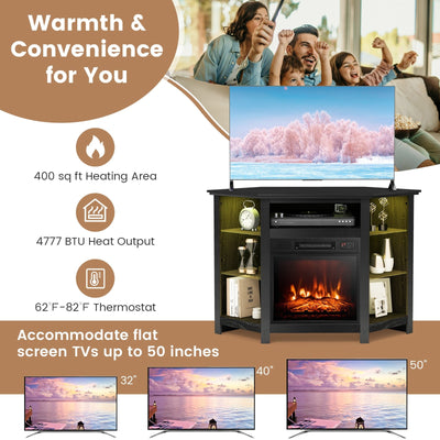 Fireplace Corner TV Stand with LED Lights and Smart APP Control for 50 Inches TV-Black