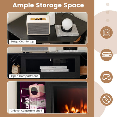 Fireplace Corner TV Stand with LED Lights and Smart APP Control for 50 Inches TV-Black