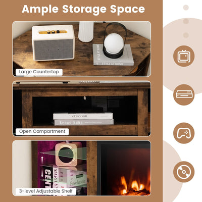 Fireplace Corner TV Stand with LED Lights and Smart APP Control for 50 Inches TV-Rustic Brown