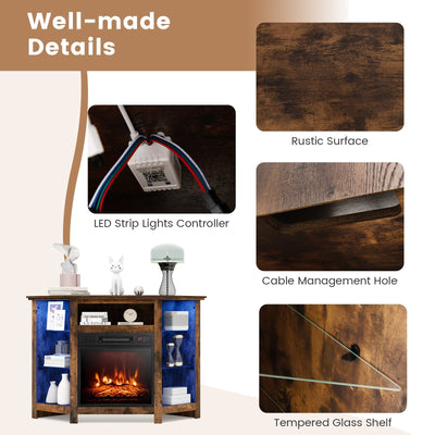Fireplace Corner TV Stand with LED Lights and Smart APP Control for 50 Inches TV-Rustic Brown