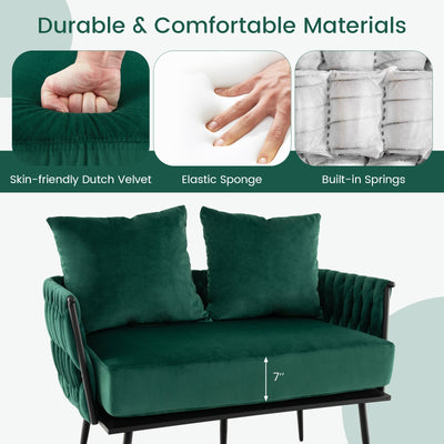 Modern Loveseat Sofa Upholstered Dutch Velvet Sofa Couch-Green