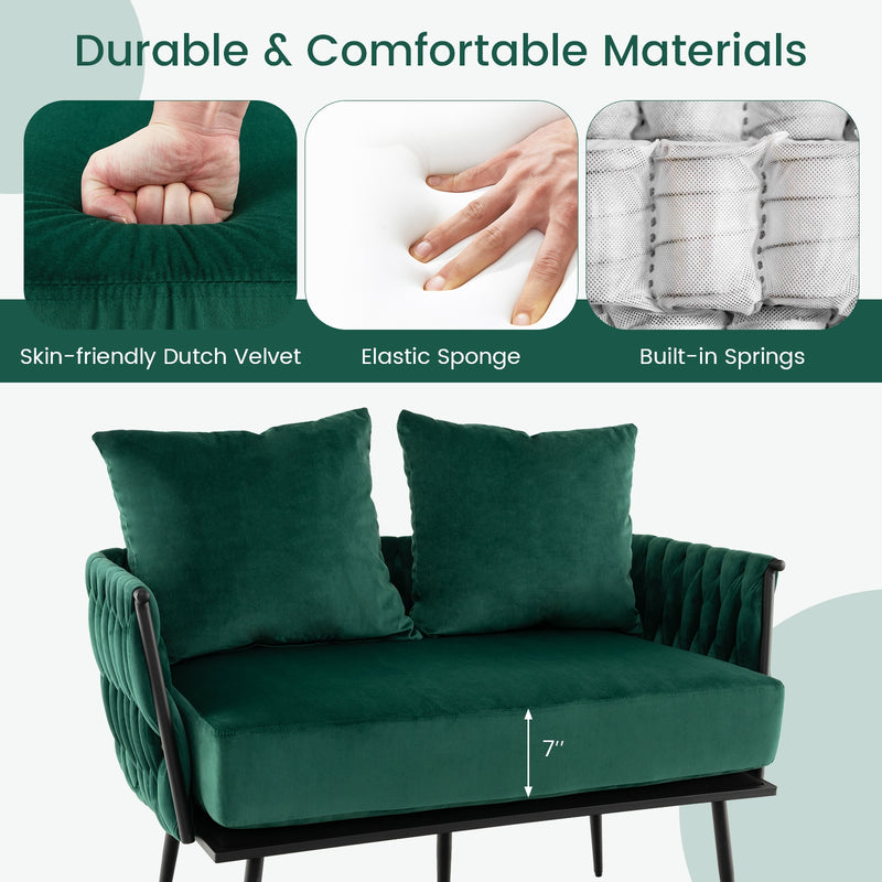 Modern Loveseat Sofa Upholstered Dutch Velvet Sofa Couch-Green