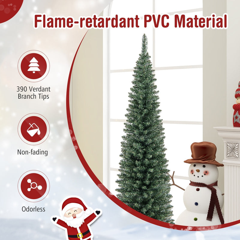 5/6/7/8/9 Feet Pre-lit Pencil Artificial Christmas Tree with 150/180/200//300/400 Warm White LED Lights-6 ft