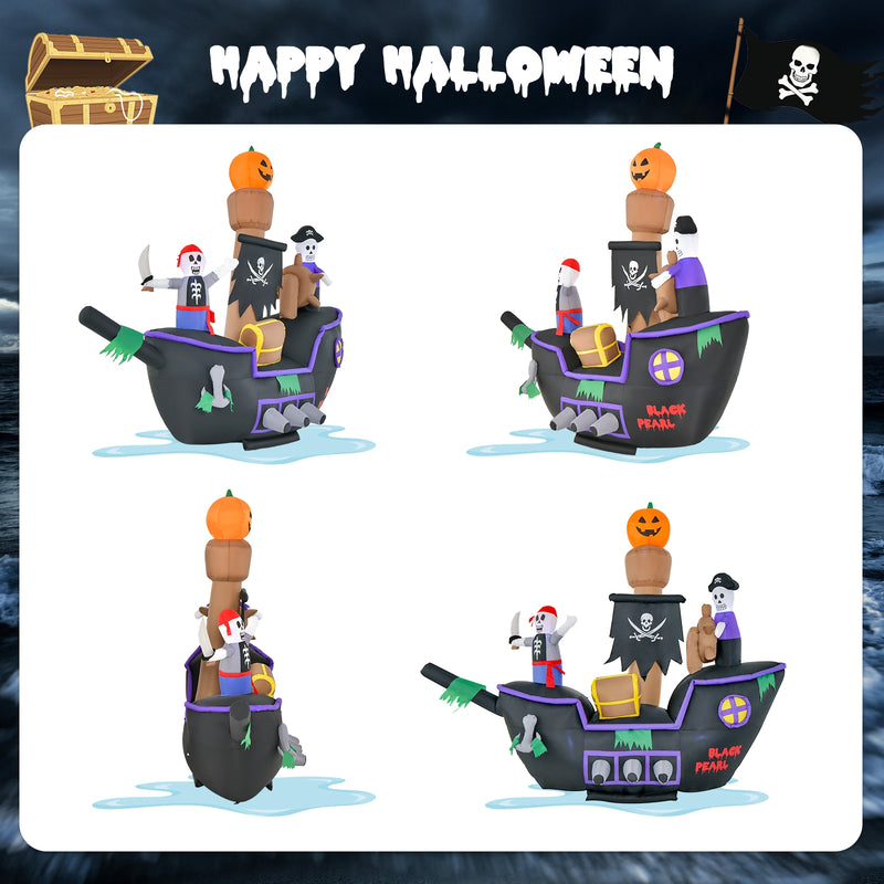 7 Feet Long Halloween Inflatable Pirate Ship with LED Lights Blower