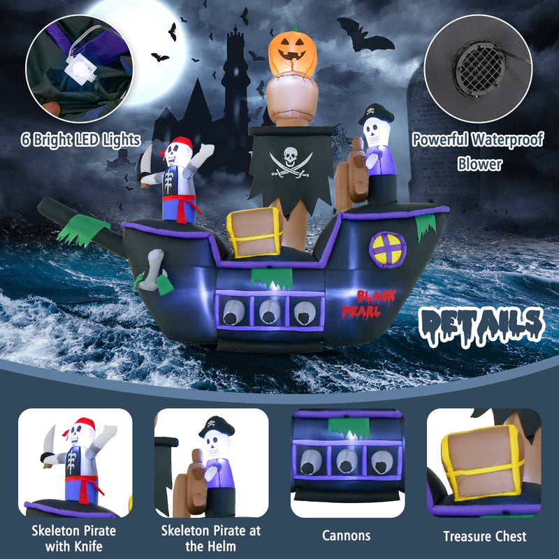 7 Feet Long Halloween Inflatable Pirate Ship with LED Lights Blower