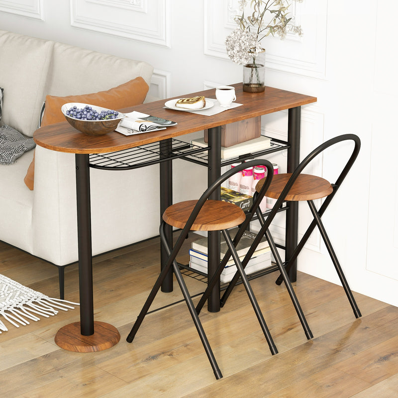 3 Pieces Retro Dining Table Set with 4-Tier Storage Shelf-Retro Brown