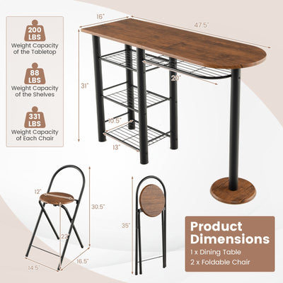 3 Pieces Retro Dining Table Set with 4-Tier Storage Shelf-Retro Brown