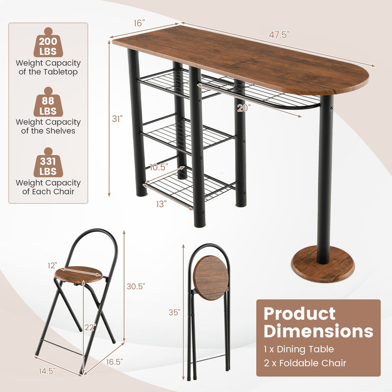 3 Pieces Retro Dining Table Set with 4-Tier Storage Shelf-Retro Brown
