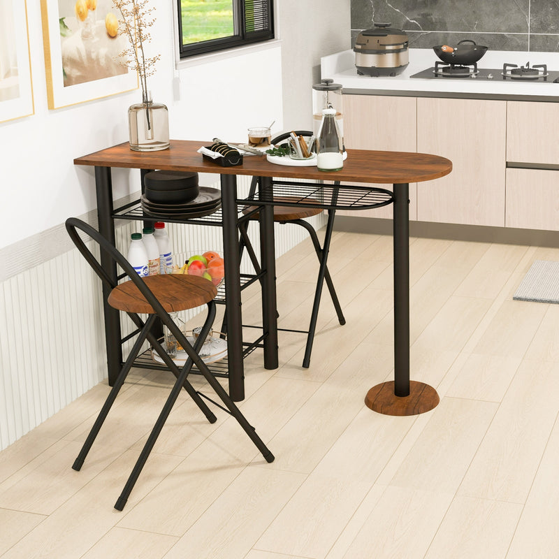 3 Pieces Retro Dining Table Set with 4-Tier Storage Shelf-Retro Brown