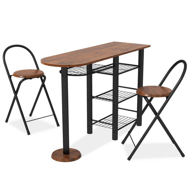 3 Pieces Retro Dining Table Set with 4-Tier Storage Shelf-Retro Brown