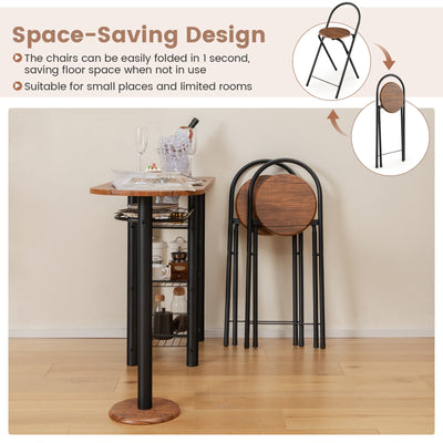 3 Pieces Retro Dining Table Set with 4-Tier Storage Shelf-Retro Brown