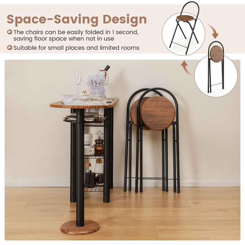 3 Pieces Retro Dining Table Set with 4-Tier Storage Shelf-Retro Brown