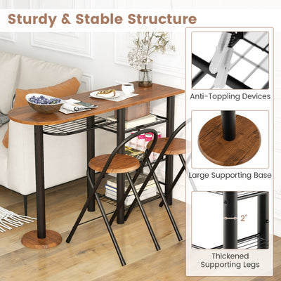 3 Pieces Retro Dining Table Set with 4-Tier Storage Shelf-Retro Brown