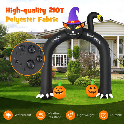 9 Feet Halloween Inflatable Cat Archway with Wizard Cat and Pumpkins