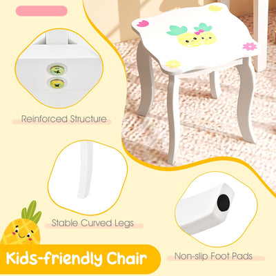 Kids Vanity Table Set with Tri-Folding Mirror and Large Drawer-White
