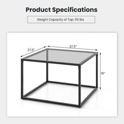 27.5 Inch Home Square Tea Table with Heavy-duty Metal Frame-Gray