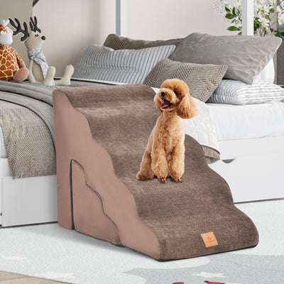 22 Inches and 11 Inches Foam Pet Stairs Set with 5-Tier and 3-Tier Dog Ramps-Brown