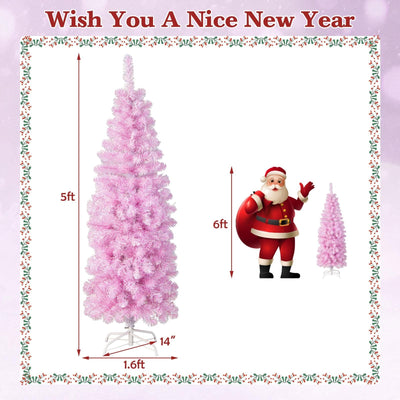 5/6/7 FT Pre-lit Artificial Christmas Tree with Branch Tips LED Lights Metal Stand-5ft