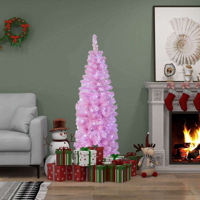 5/6/7 FT Pre-lit Artificial Christmas Tree with Branch Tips LED Lights Metal Stand-5ft