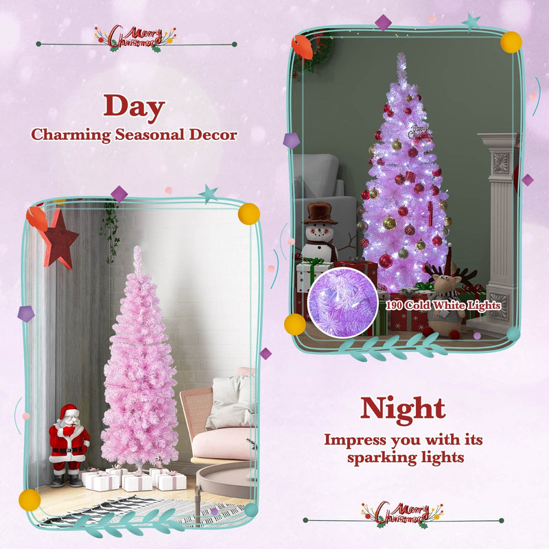 5/6/7 FT Pre-lit Artificial Christmas Tree with Branch Tips LED Lights Metal Stand-5ft