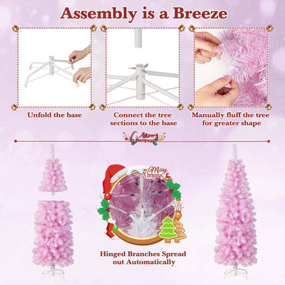 5/6/7 FT Pre-lit Artificial Christmas Tree with Branch Tips LED Lights Metal Stand-5ft