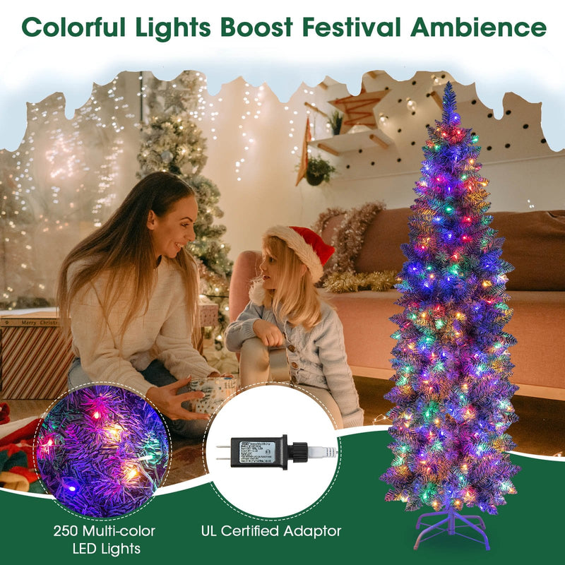 5/6/7 FT Pre-lit Artificial Christmas Tree with Multi-color LED Lights-6 ft