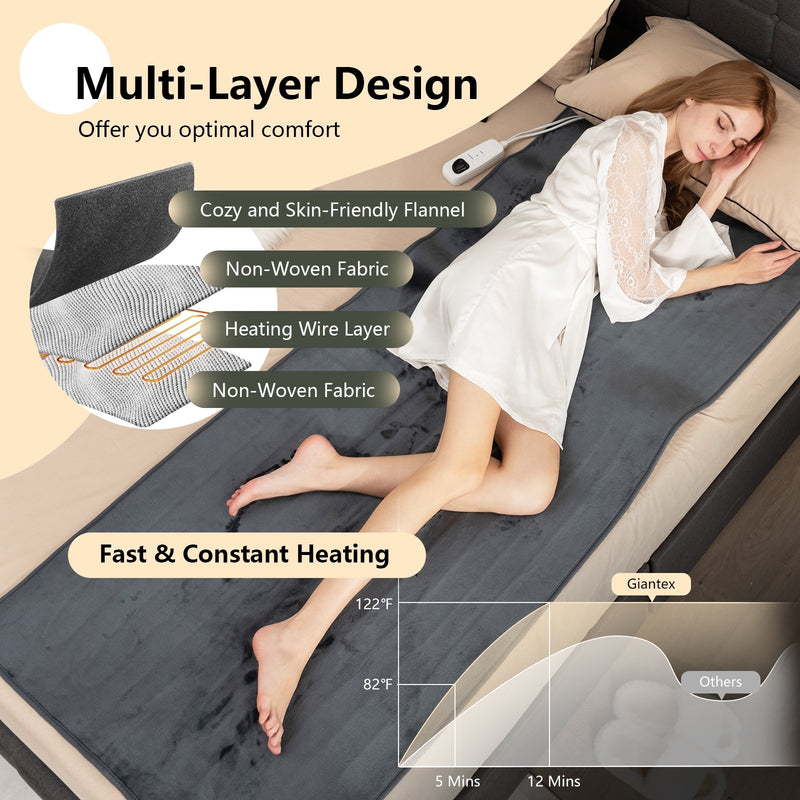 *Electric Heated Mattress Pad with 5 Heating Levels and Overheat Protection - Gray