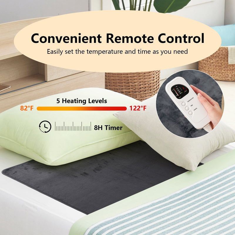 *Electric Heated Mattress Pad with 5 Heating Levels and Overheat Protection - Gray