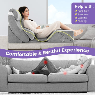 7 Pieces Bed Wedge Pillow Set with Memory Foam and Washable Cover-Gray