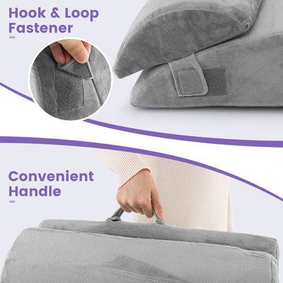 3 Pieces Orthopedic Bed Wedge Pillow Set Adjustable Support for Back Neck-Gray