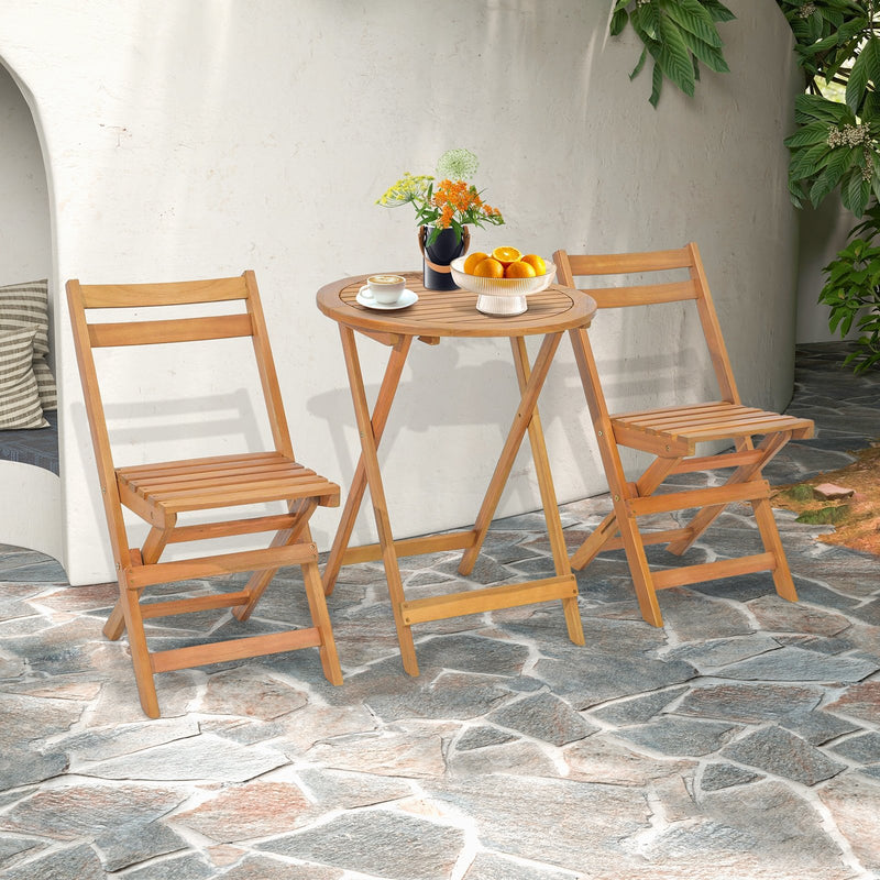 3 Pieces Folding Patio Bistro Set with Slatted Tabletop