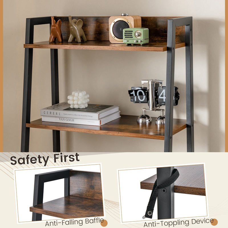 Ladder Vanity Desk Set with Flip Top Mirror and Cushioned Stool-Black