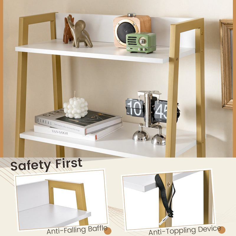 Ladder Vanity Desk Set with Flip Top Mirror and Cushioned Stool-Golden