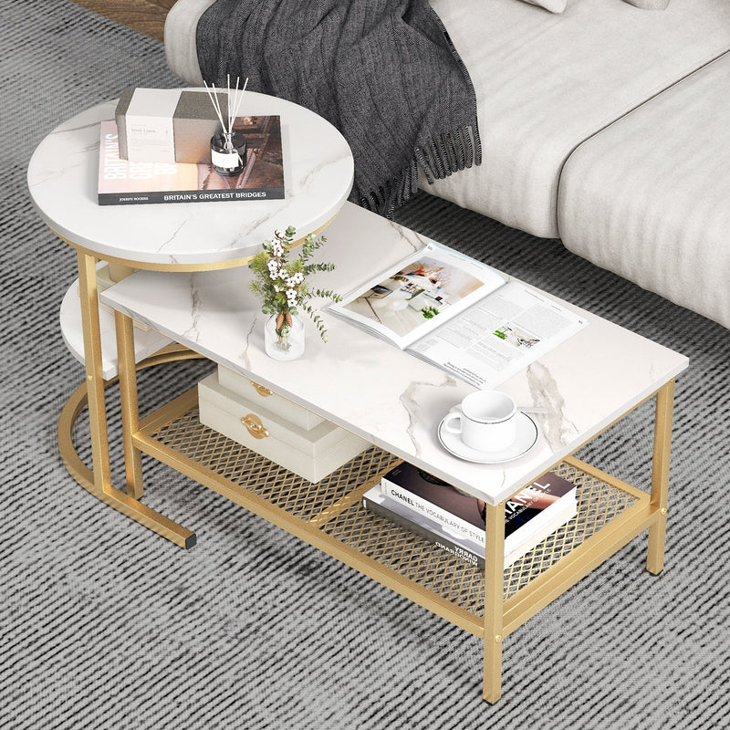 *Set of 2 Nesting Coffee Table with Extra Storage Shelf for Living Room - Golden