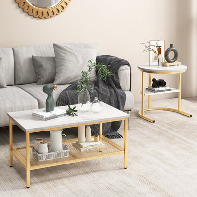 *Set of 2 Nesting Coffee Table with Extra Storage Shelf for Living Room - Golden