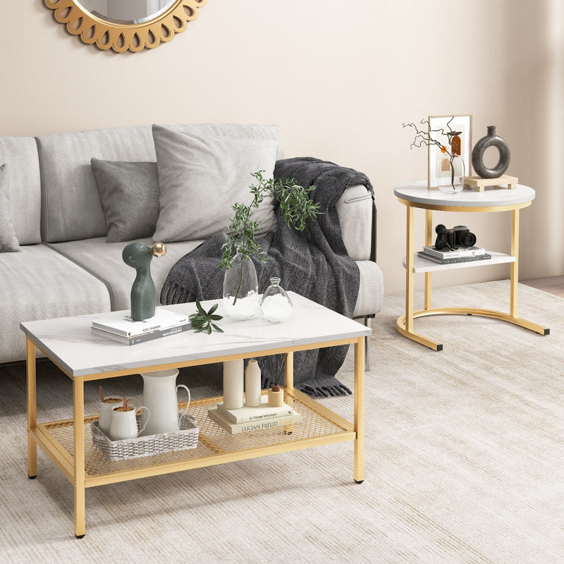 *Set of 2 Nesting Coffee Table with Extra Storage Shelf for Living Room - Golden