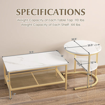 *Set of 2 Nesting Coffee Table with Extra Storage Shelf for Living Room - Golden