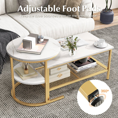 *Set of 2 Nesting Coffee Table with Extra Storage Shelf for Living Room - Golden