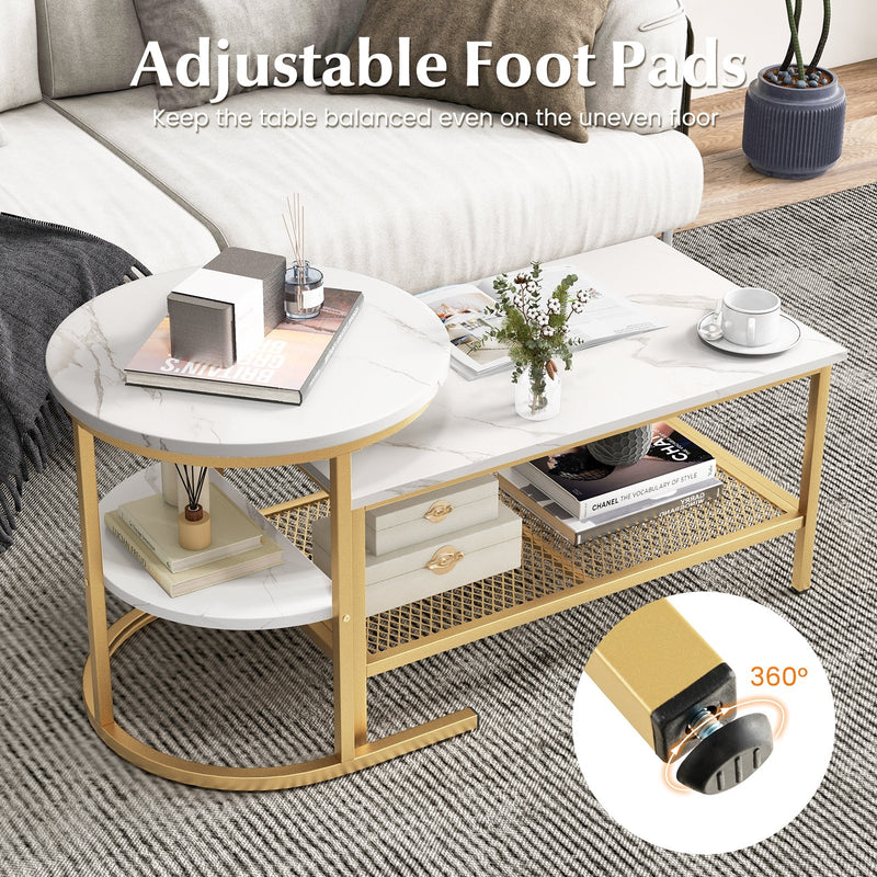 *Set of 2 Nesting Coffee Table with Extra Storage Shelf for Living Room - Golden