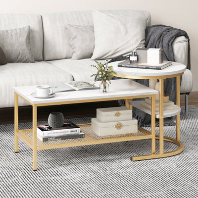 *Set of 2 Nesting Coffee Table with Extra Storage Shelf for Living Room - Golden