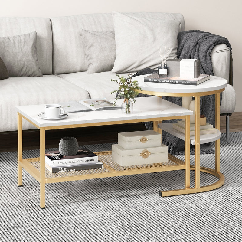 *Set of 2 Nesting Coffee Table with Extra Storage Shelf for Living Room - Golden