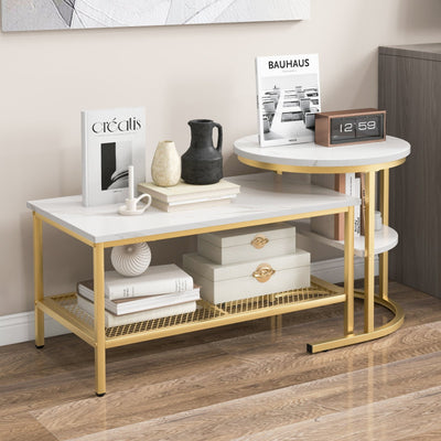 *Set of 2 Nesting Coffee Table with Extra Storage Shelf for Living Room - Golden